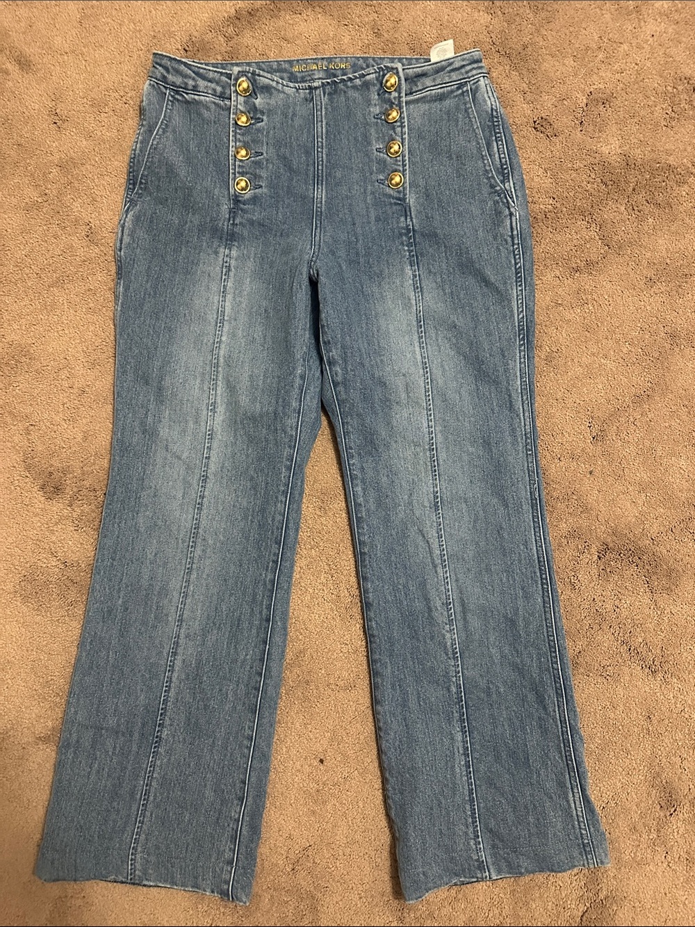 Michael Kors Sailor-Button Wide Leg Jeans in Blue